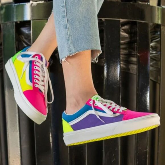 Vans Shoes - NIB Vans Old Skool Neon Color Block Sneakers Women's Size 6 Skate Shoes Canvas
